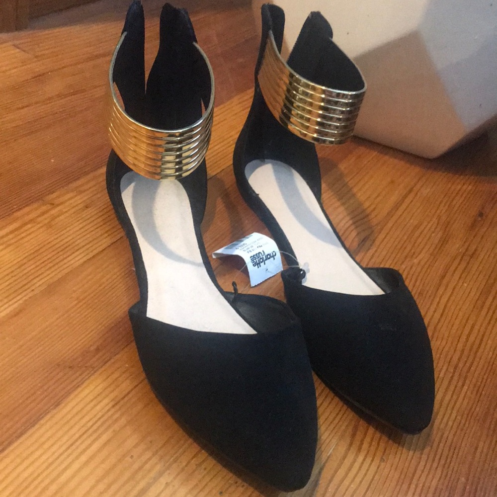 Charlotte Russe Black Flats with Gold Ankle Strap